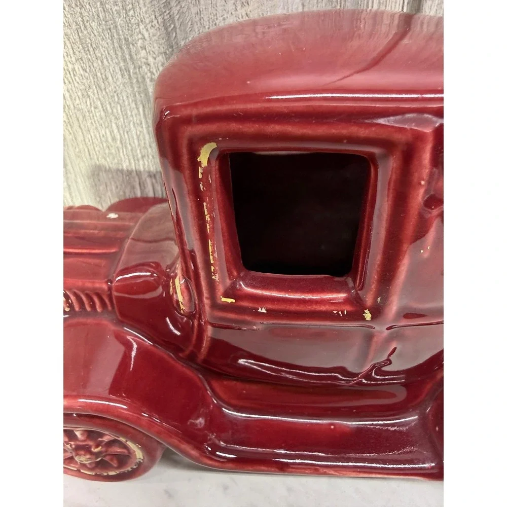 Vintage Ceramic Antique Car Planter Burgundy Red Model T Novelty Pottery Vases